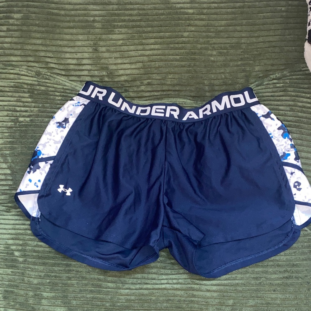 Under Armour Women's Navy Athletic Shorts with White & Blue Accent Panels